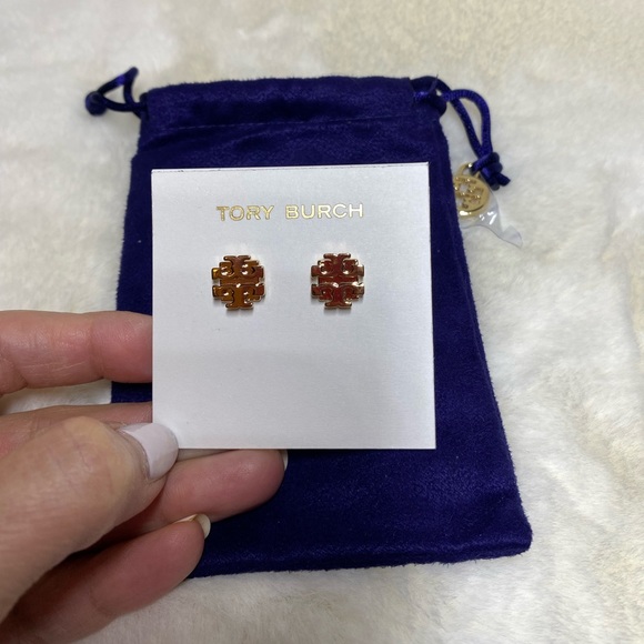 NWT! Tory Burch Small T Logo Stud Earrings Gold - Picture 2 of 4
